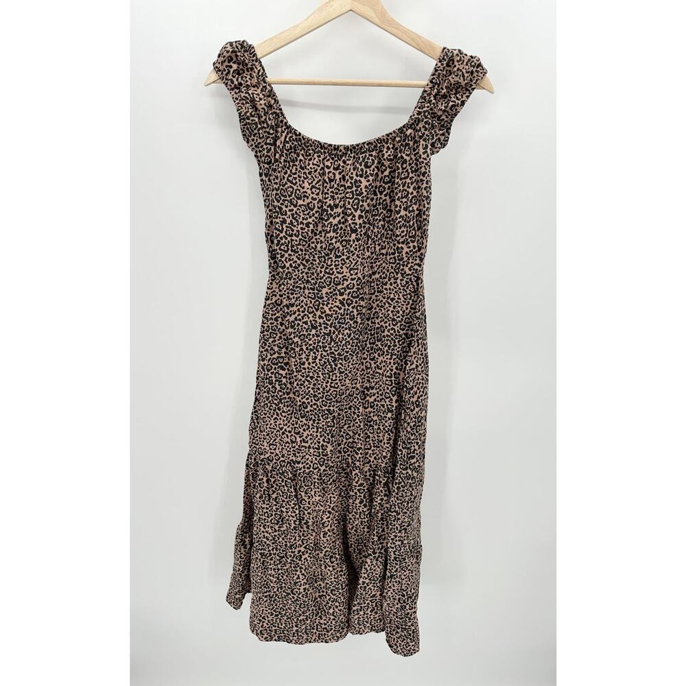 Reformation Toulouse Dress Womens 2 Cream Black‎ Cheetah Print Linen Midi
